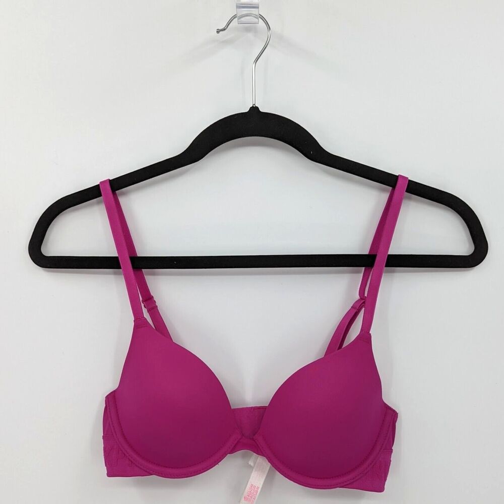 Victoria's Secret PINK Bra Women's 32A Fuchsia Pink Logo T-shirt Lightly Lined